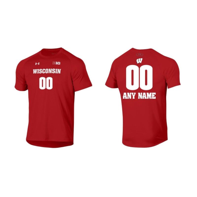 Wisconsin Badgers Under Armour Red Youth Custom Volleyball Replica Performance Cotton Name & Number T-Shirt Thumbnail