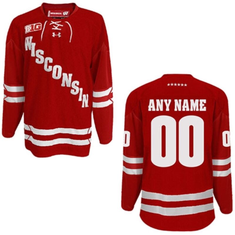 Wisconsin Badgers Under Armour Red Youth Custom Twill Hockey Jersey Thumbnail