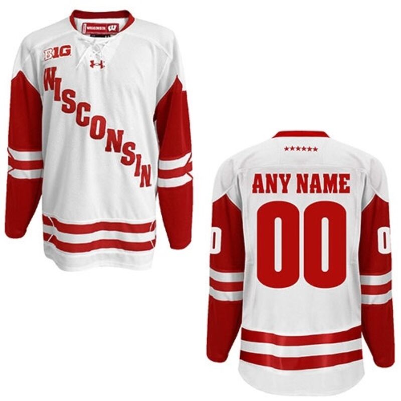 Wisconsin Badgers Under Armour White Youth Custom Twill Hockey Jersey Thumbnail